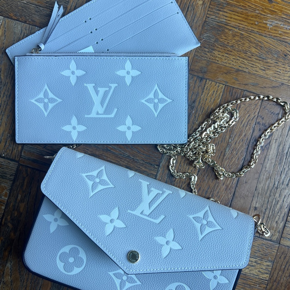 Fake LV Monogram Bag and Wallet Set in Light Gray